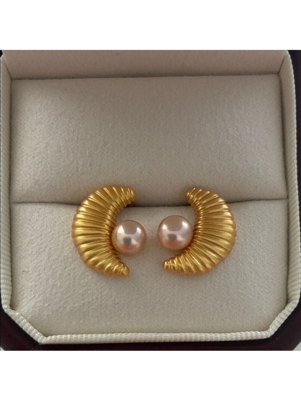 Gold Crescent Pearl Earrings | Sterling Silver Posts | Christmas Gift for Her